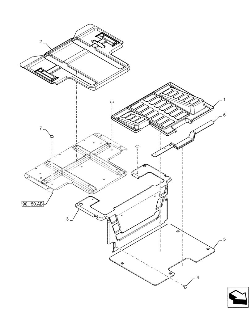 Схема запчастей Case TR270 - (90.160.AR[01]) - FLOOR MAT, MECHANICAL HAND CONTROL (90) - PLATFORM, CAB, BODYWORK AND DECALS