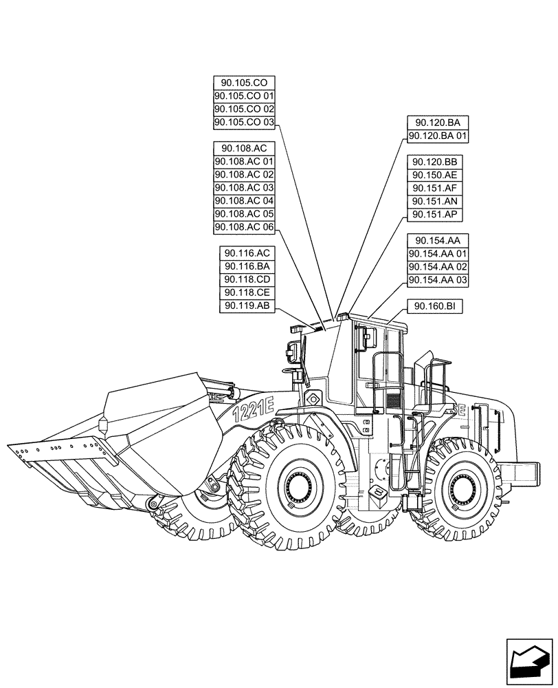 Схема запчастей Case 1221F - (90.000.00) - SECTION INDEX - PLATFORM, CAB, BODYWORK AND DECALS (90) - PLATFORM, CAB, BODYWORK AND DECALS