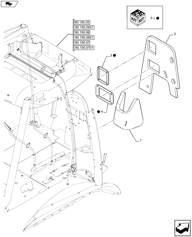 Схема запчастей Case 580SN - (90.105.01) - VAR - 747853, 747854, 747855 -BULKHEAD, FRONT (90) - PLATFORM, CAB, BODYWORK AND DECALS