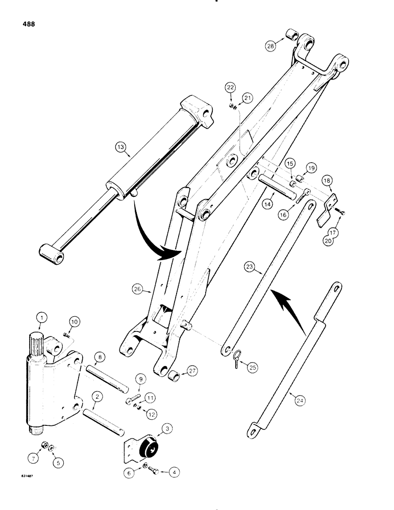 Схема запчастей Case P60 - (488) - SWING TOWER AND BOOM MOUNTING (84) - BOOMS, DIPPERS & BUCKETS