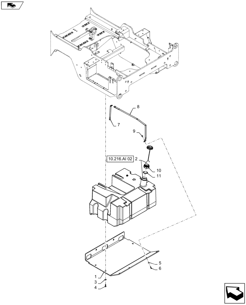 Схема запчастей Case 821F - (10.216.AI[01]) - FUEL TANK INSTALLATION (10) - ENGINE