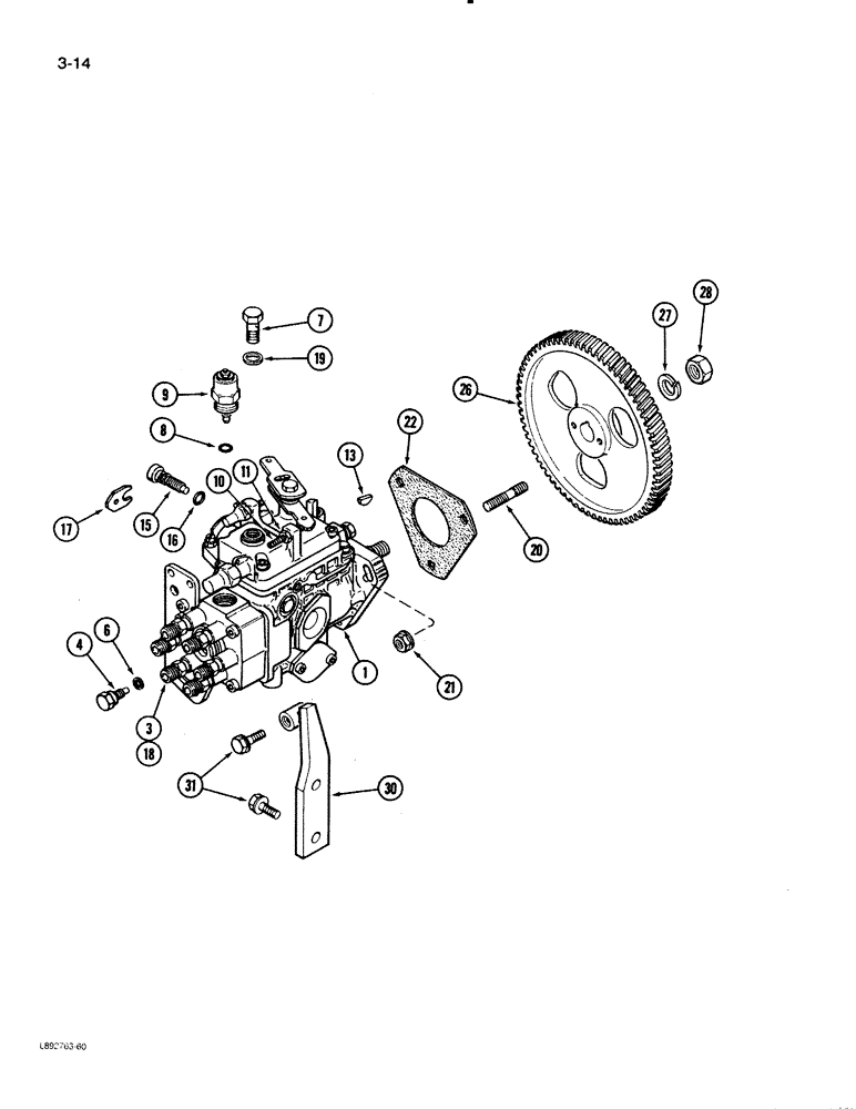 Схема запчастей Case 621 - (3-14) - FUEL INJECTION PUMP AND DRIVE, 6T-590 ENGINE (03) - FUEL SYSTEM