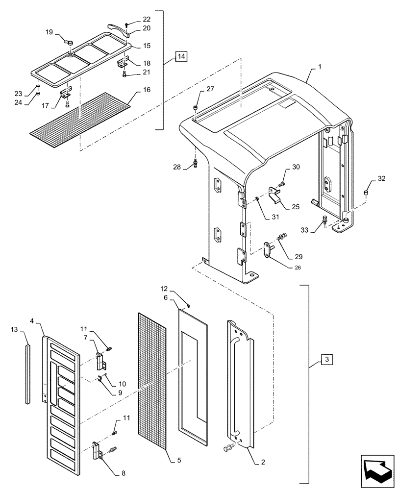 Схема запчастей Case 1221F - (90.105.CO[01]) - COWLING (90) - PLATFORM, CAB, BODYWORK AND DECALS