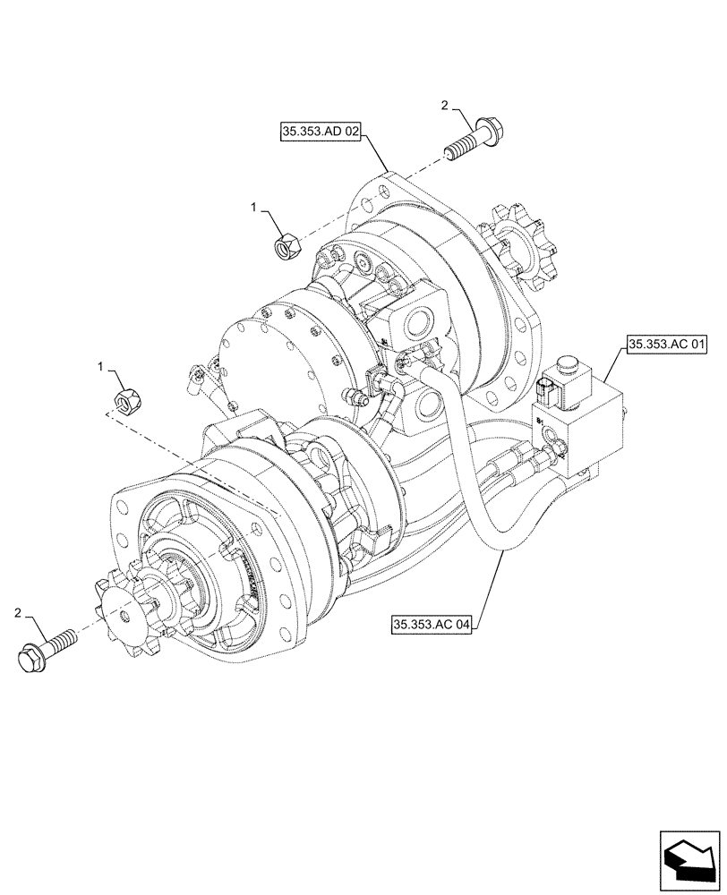Схема запчастей Case SR200 - (35.353.AD[01]) - TRAVEL SPEED, 1 SPEED (35) - HYDRAULIC SYSTEMS