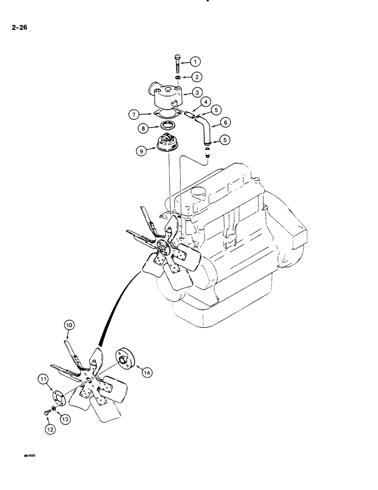 Схема запчастей Case DH4B - (2-26) - THERMOSTAT AND FAN (02) - ENGINE