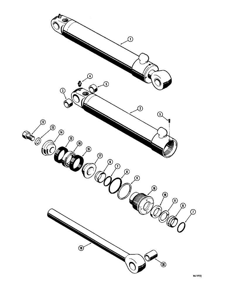 Схема запчастей Case 34 - (106) - BACKHOE STABILIZER CYLINDERS, SN. 1022951 AND AFTER, CYLINDER W/ FLAT SNAP IN TYPE OUTER ROD WIPER 