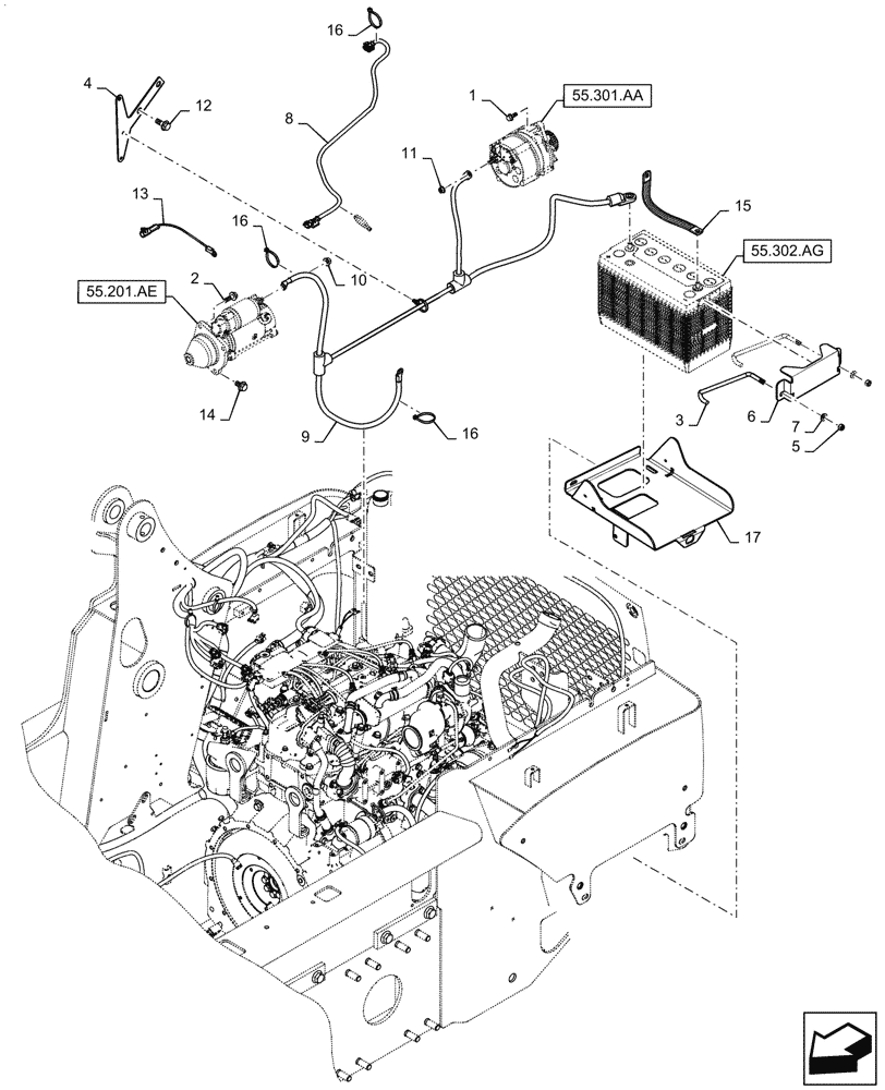 Схема запчастей Case TR270 - (55.302.AV) - ENGINE ELECTRICAL, 3-JUN-2015 & OLDER (55) - ELECTRICAL SYSTEMS
