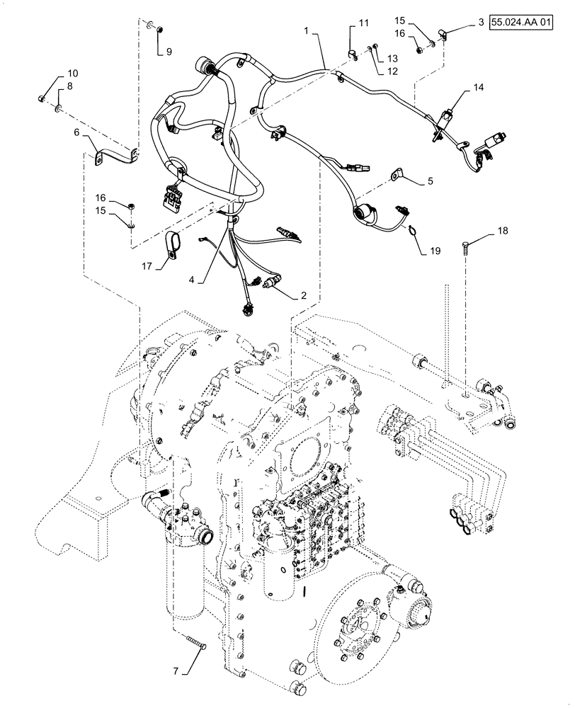 Схема запчастей Case 921F - (55.024.AA) - TRANSMISSION HARNESS INSTALLATION (55) - ELECTRICAL SYSTEMS