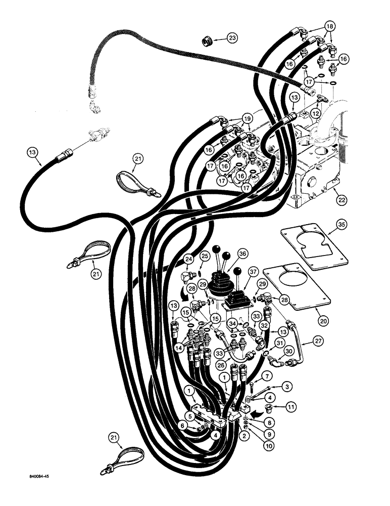 Схема запчастей Case W36 - (8-444) - REMOTE LOADER CONTROL CIRCUIT, CONTROL VALVE, TO REMOTE VALVES (08) - HYDRAULICS