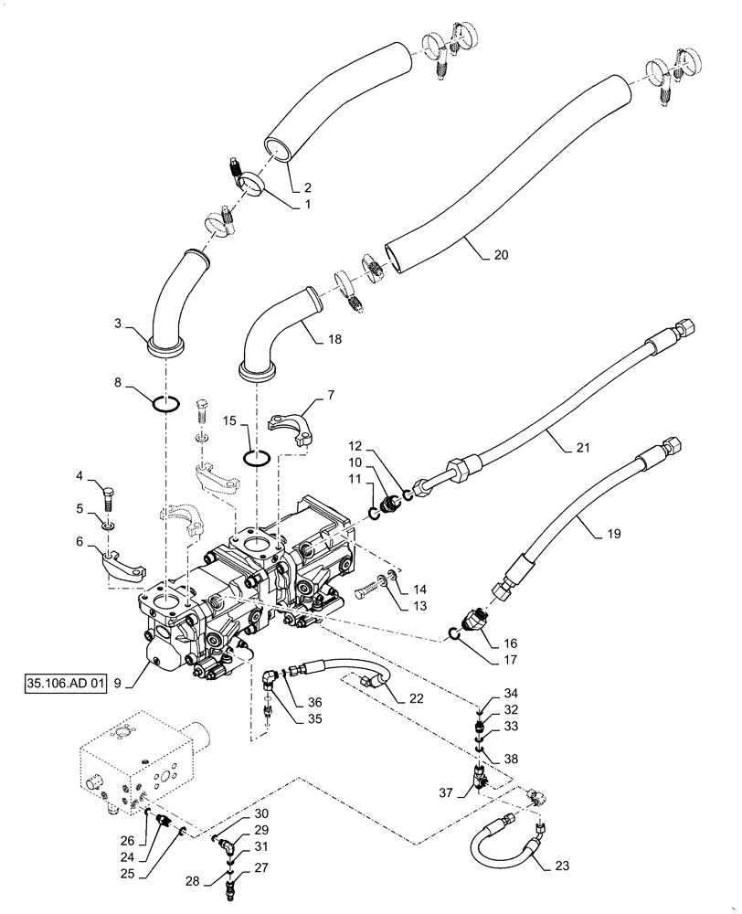 Схема запчастей Case 921F - (41.200.BY[03]) - PRIORITY VALVE AND HYDRAULIC PUMP INSTALLATION (41) - STEERING