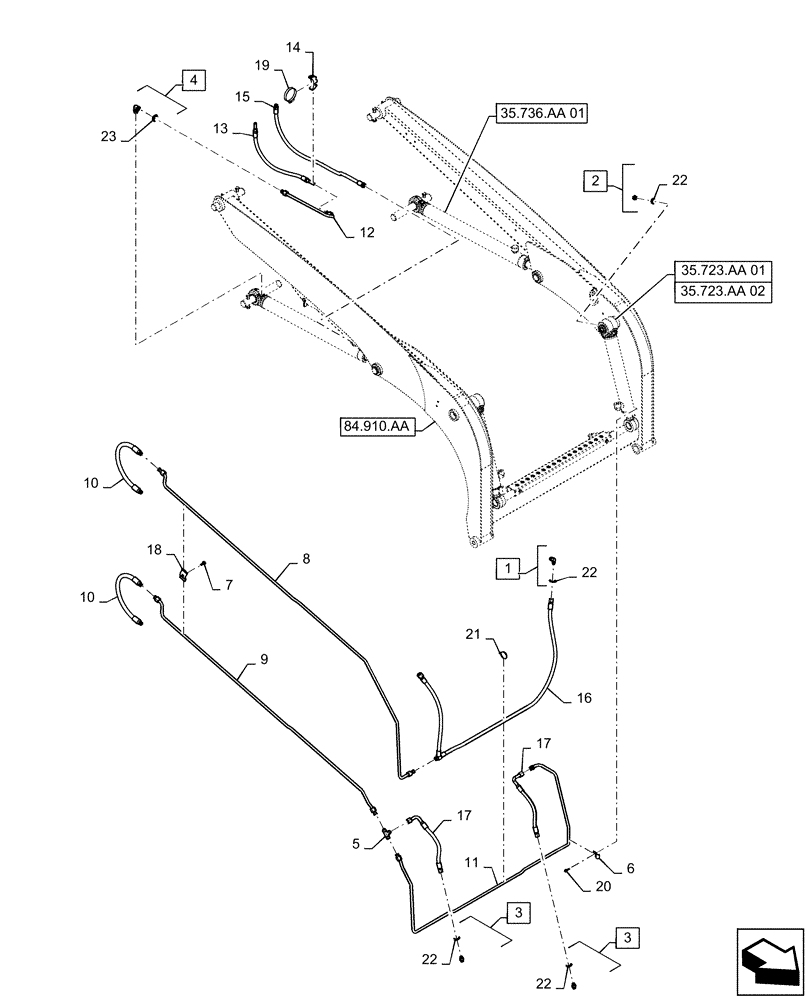 Схема запчастей Case SR130 - (35.701.AX[02]) - LOADER ARM LINES (SR130,SR150) (35) - HYDRAULIC SYSTEMS