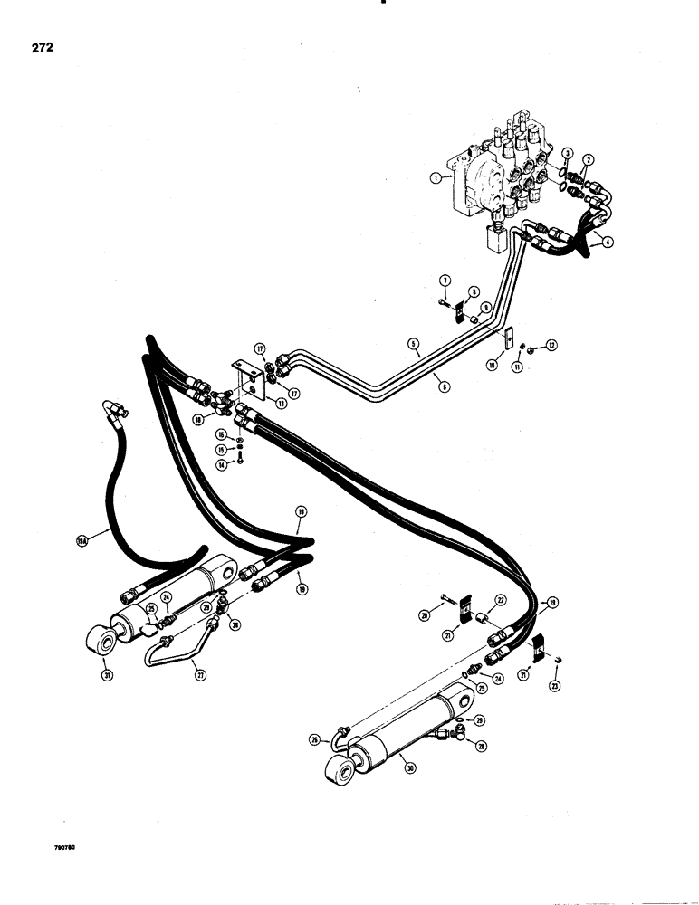Схема запчастей Case 1150C - (272) - RIPPER HYDRAULIC CIRCUIT, USED BEFORE TRACTOR SN 7308971 (08) - HYDRAULICS
