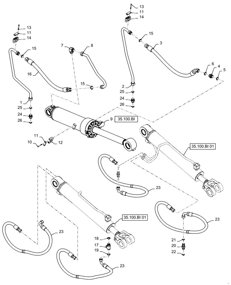 Схема запчастей Case 821F - (35.100.AR[01]) - TILT CYLINDER INSTALLATION (35) - HYDRAULIC SYSTEMS