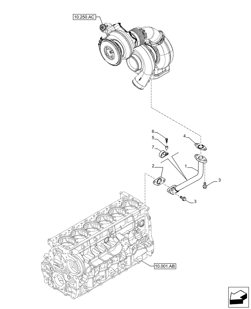 Схема запчастей Case F2CFE614G B002 - (10.250.AE) - TURBOCHARGER LINE (10) - ENGINE