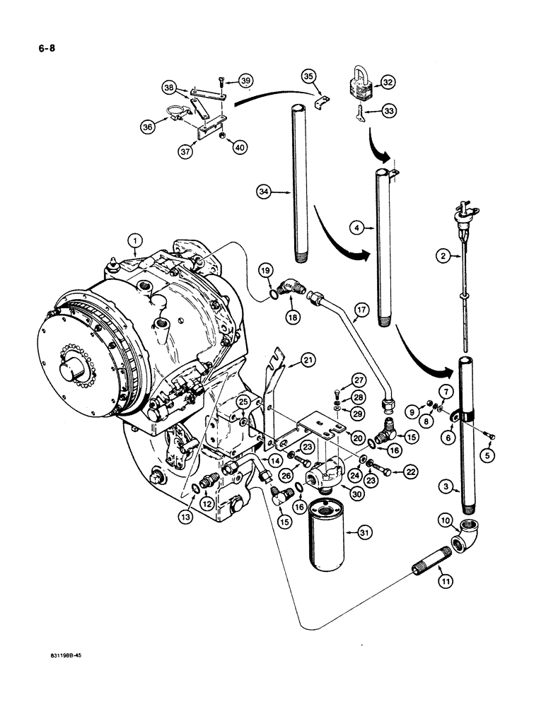 Схема запчастей Case W11B - (6-008) - FUNK TRANSMISSI0N, DIPSTICK AND FILTER (06) - POWER TRAIN