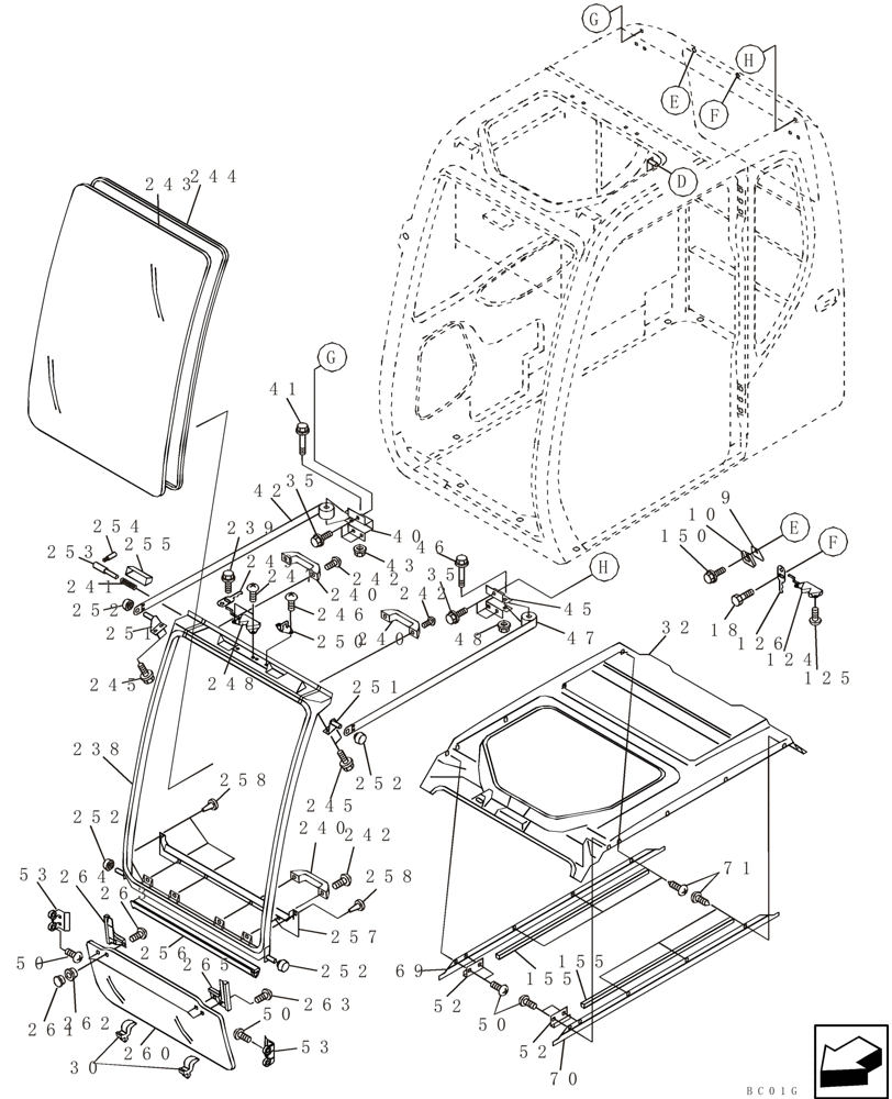Схема запчастей Case CX160 - (09-29) - CAB - WINDOW, FRONT (09) - CHASSIS/ATTACHMENTS