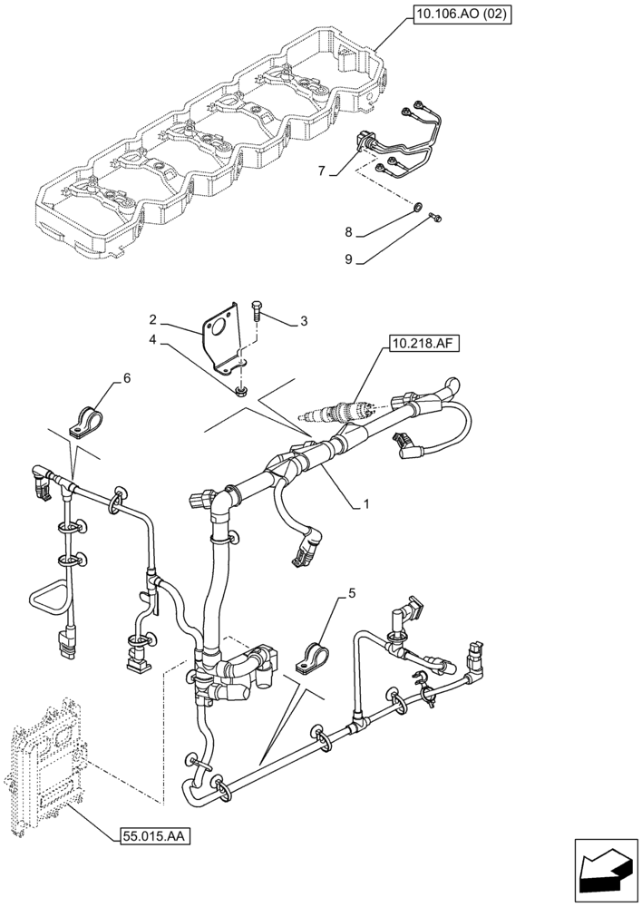 Схема запчастей Case F4HFA613M E001 - (55.010.AA) - ENGINE, CABLE (55) - ELECTRICAL SYSTEMS