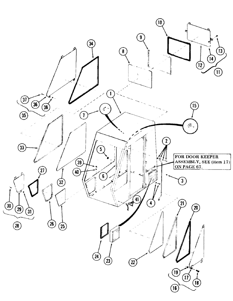 Схема запчастей Case 120 - (061) - CAB AND ATTACHING PARTS, USED ON UNITS WITH SERIAL NO. 65521 THRU 6287228 (90) - PLATFORM, CAB, BODYWORK AND DECALS