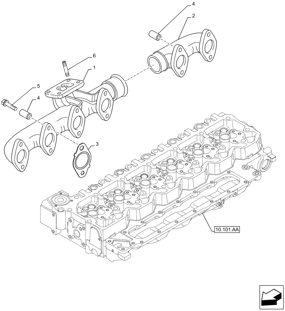 Схема запчастей Case F4HFA613M E001 - (10.254.AC) - EXHAUST MANIFOLD (10) - ENGINE