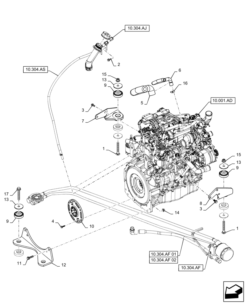 Схема запчастей Case TR270 - (10.001.AK) - ENGINE MOUNT (10) - ENGINE
