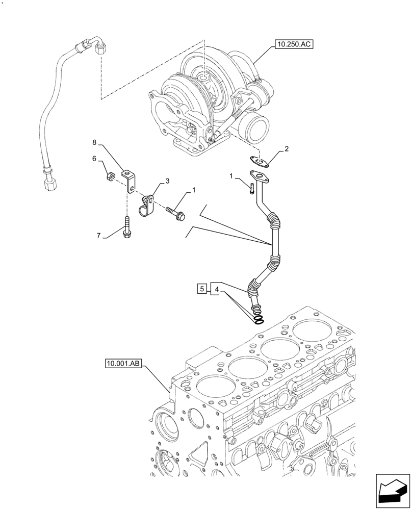 Схема запчастей Case F4HFE413C A002 - (10.250.AE) - TURBOCHARGER, RETURN, LINE (10) - ENGINE