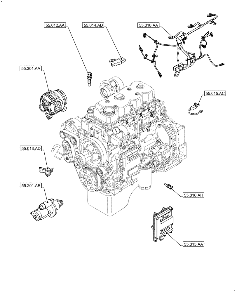 Схема запчастей Case F4HFE413C A002 - (00.000.55) - PICTORIAL INDEX - ELECTRICAL SYSTEM (00) - GENERAL & PICTORIAL INDEX