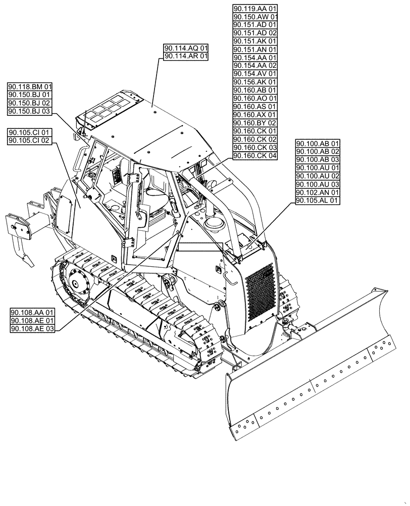 Схема запчастей Case 1150M WT/LGP - (00.000.90[01]) - PICTORIAL INDEX - PLATFORM, CAB, BODYWORK AND DECALS (00) - GENERAL & PICTORIAL INDEX