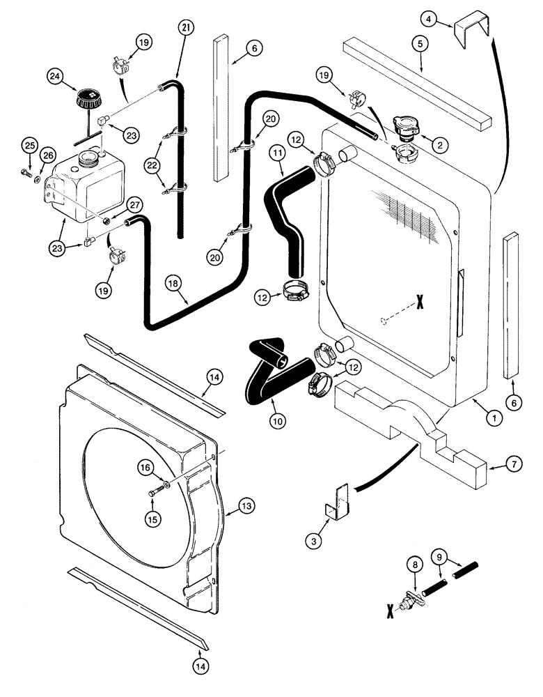 Схема запчастей Case 460 - (2-02) - RADIATOR MOUNTING AND COOLANT RECOVERY SYSTEM (02) - ENGINE