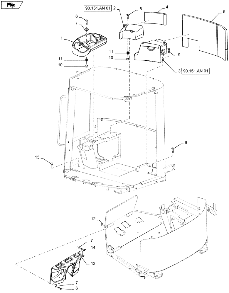 Схема запчастей Case 921F - (90.151.AN) - INTERIOR TRIM (90) - PLATFORM, CAB, BODYWORK AND DECALS