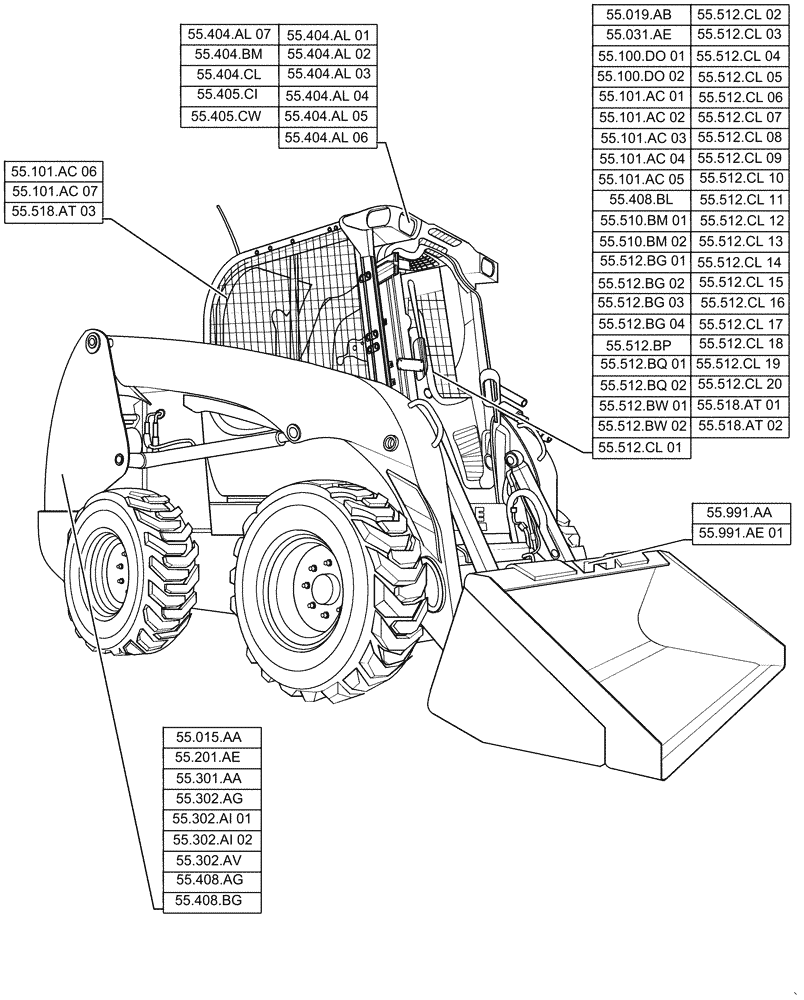 Схема запчастей Case SR210 - (55.000.00) - PICTORIAL INDEX - ELECTRICAL SYSTEMS (55) - ELECTRICAL SYSTEMS
