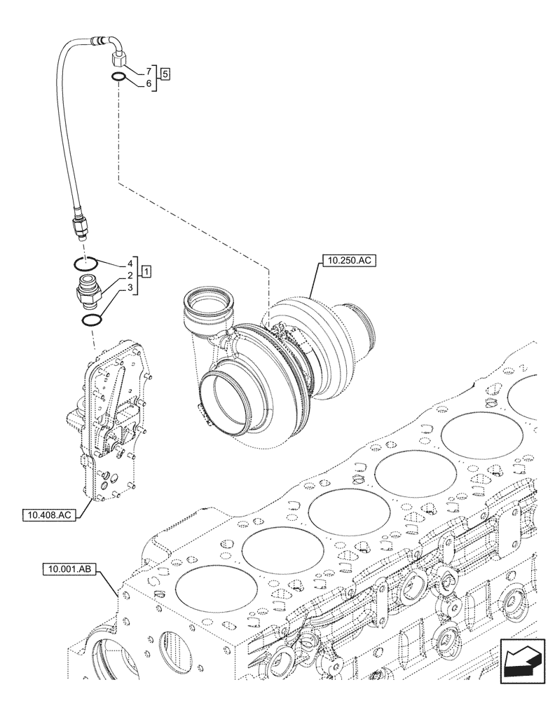 Схема запчастей Case F4DFE613N B006 - (10.250.AD) - TURBOCHARGER LINE (10) - ENGINE