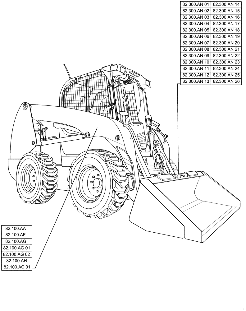 Схема запчастей Case SR200 - (00.000.82) - PICTORIAL INDEX - FRONT LOADER (00) - GENERAL & PICTORIAL INDEX