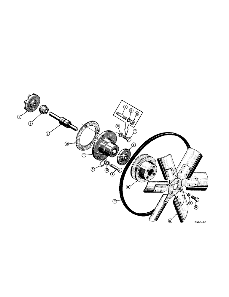 Схема запчастей Case 420C - (020) - WATER PUMP, FAN, FAN BELT, AND PULLEY - GAS (01) - ENGINE
