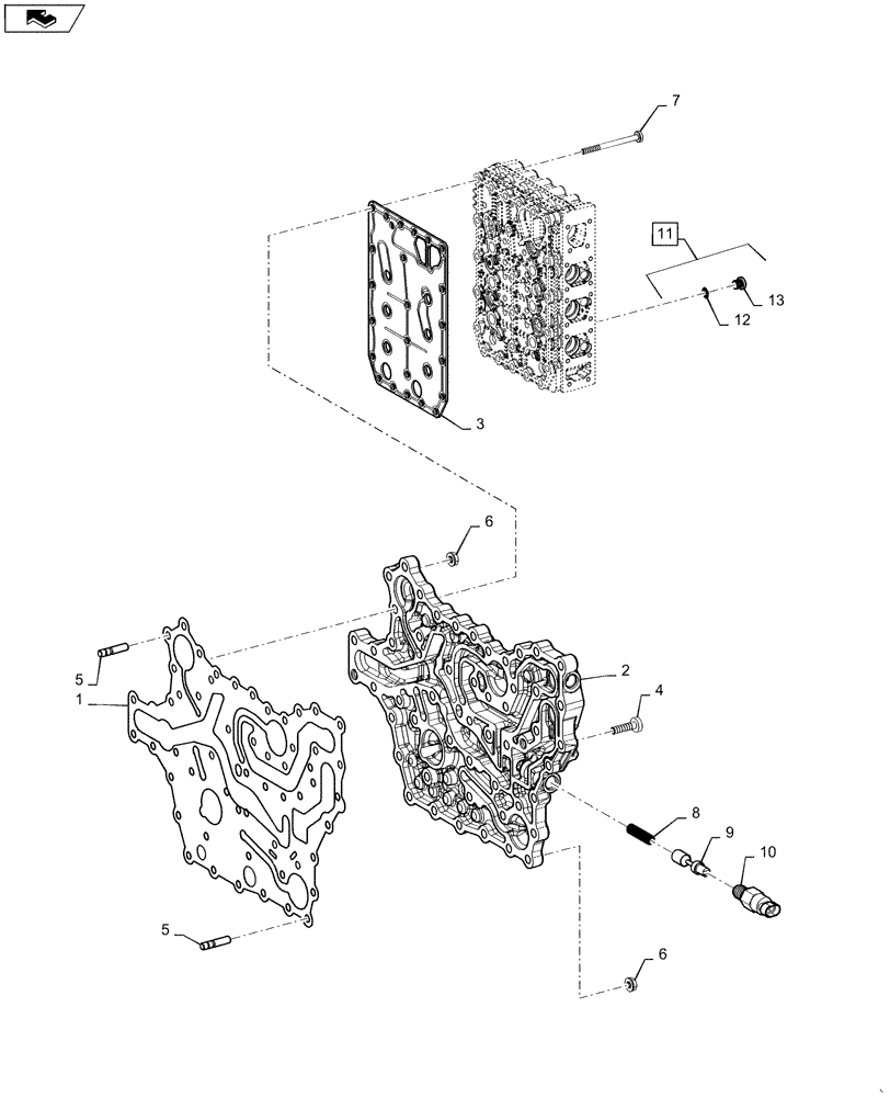 Схема запчастей Case 821F - (21.135.AQ[02]) - CONTROL VALVE PLATES (21) - TRANSMISSION