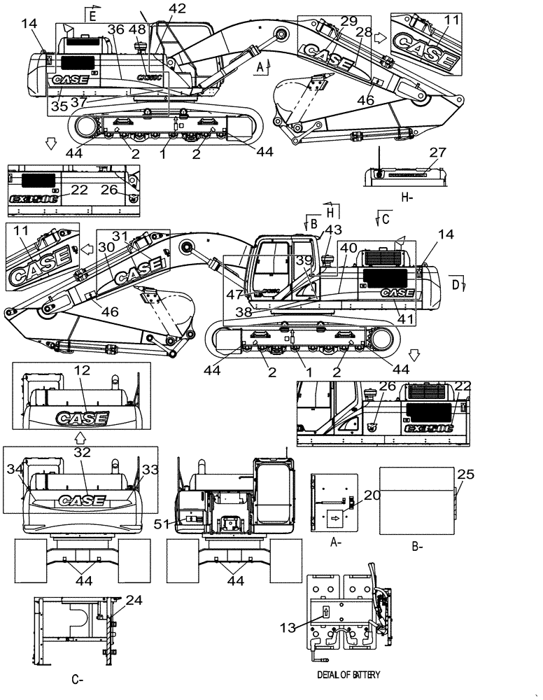 Схема запчастей Case CX350C - (09-059[01]) - DECALS (09) - CHASSIS/ATTACHMENTS