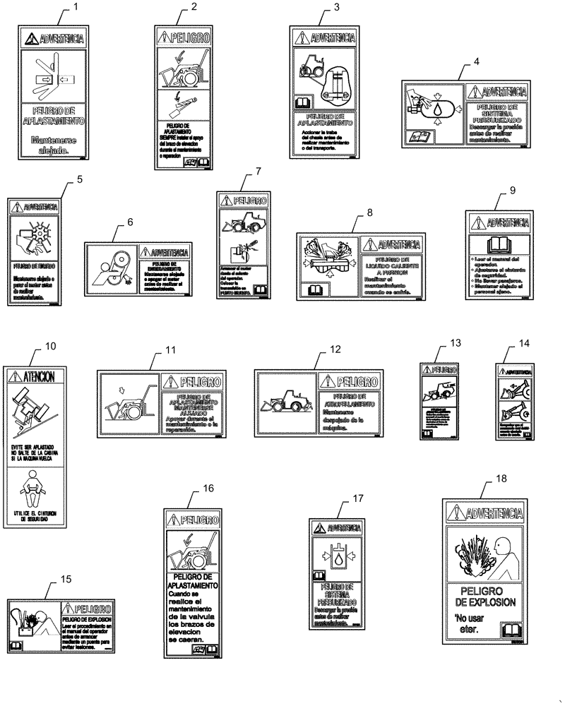 Схема запчастей Case 921F - (90.108.AC[01]) - SAFETY DECALS, SPANISH (90) - PLATFORM, CAB, BODYWORK AND DECALS