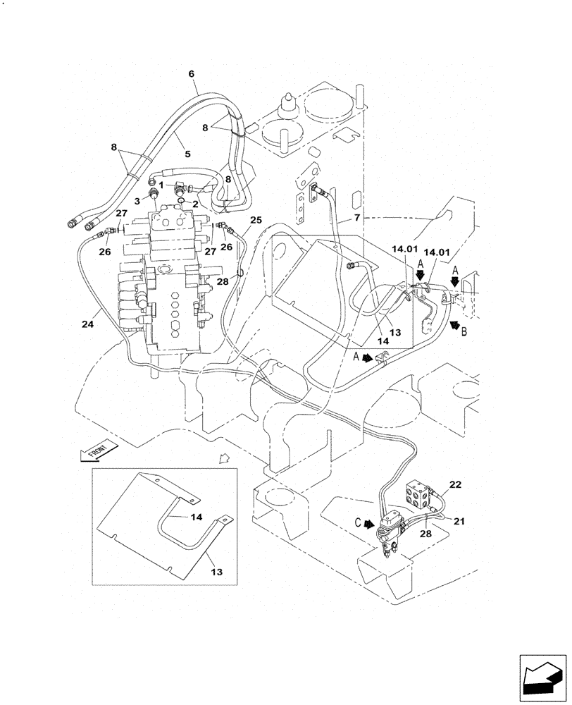 Схема запчастей Case CX145C SR - (35.310.AJ[03]) - VAR. 461863 - SECOND OPTION LINE, W/ PEDAL CONTROL (35) - HYDRAULIC SYSTEMS