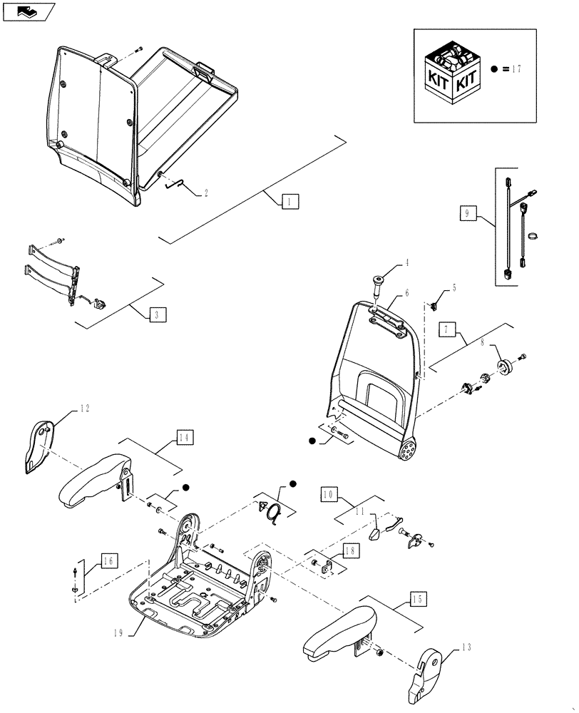 Схема запчастей Case 821F - (90.124.AM) - PNEUMATIC SEAT ASSEMBLY FRAME (90) - PLATFORM, CAB, BODYWORK AND DECALS