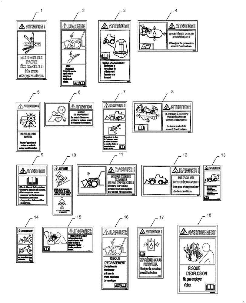 Схема запчастей Case 921F - (90.108.AC[02]) - SAFETY DECALS, FRENCH CANADIAN (90) - PLATFORM, CAB, BODYWORK AND DECALS