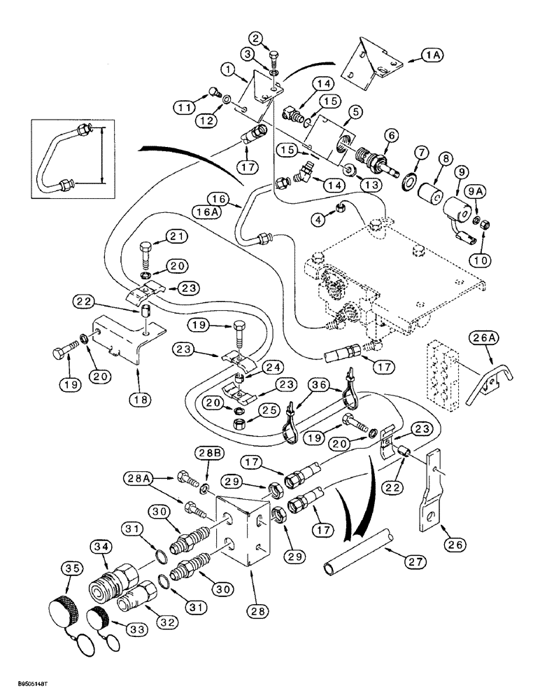 Схема запчастей Case 590L - (8-062) - BACKHOE AUXILIARY HYDRAULICS, AUXILIARY VALVE TO QUICK DISCONNECT COUPLINGS (08) - HYDRAULICS