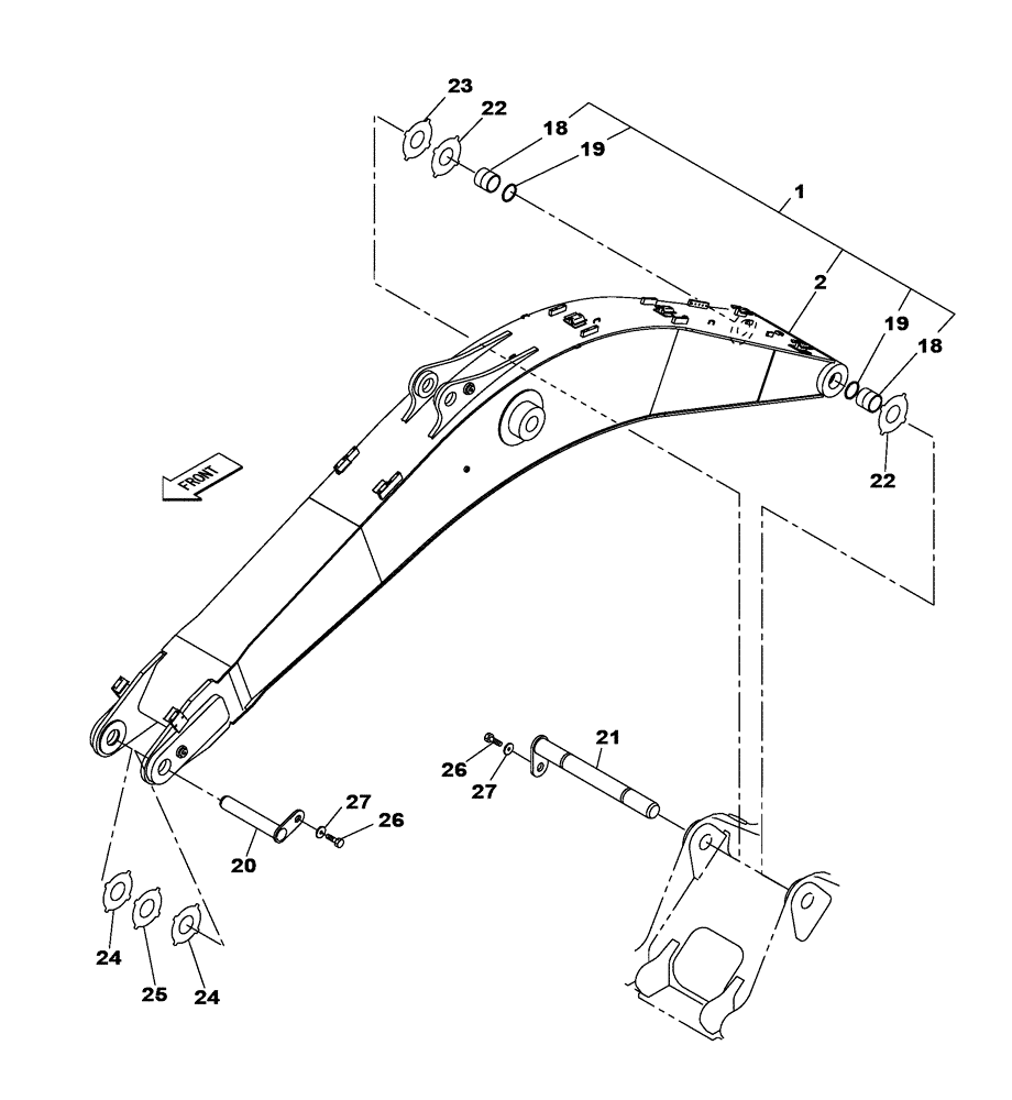 Схема запчастей Case CX470B - (09-08[01]) - MONOBLOCK BOOM - 6.55 M (09) - CHASSIS