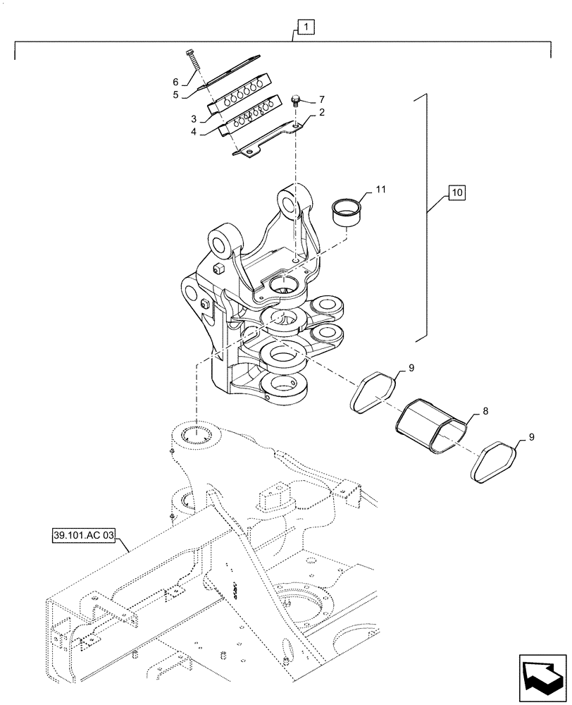 Схема запчастей Case CX55B - (84.114.AJ[03]) - SWING CARRIAGE, BRACKET (84) - BOOMS, DIPPERS & BUCKETS
