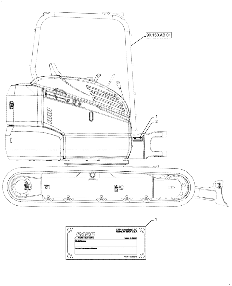 Схема запчастей Case CX55B - (90.108.AF[01]) - NAME PLATE INSTALL - DECALS (90) - PLATFORM, CAB, BODYWORK AND DECALS