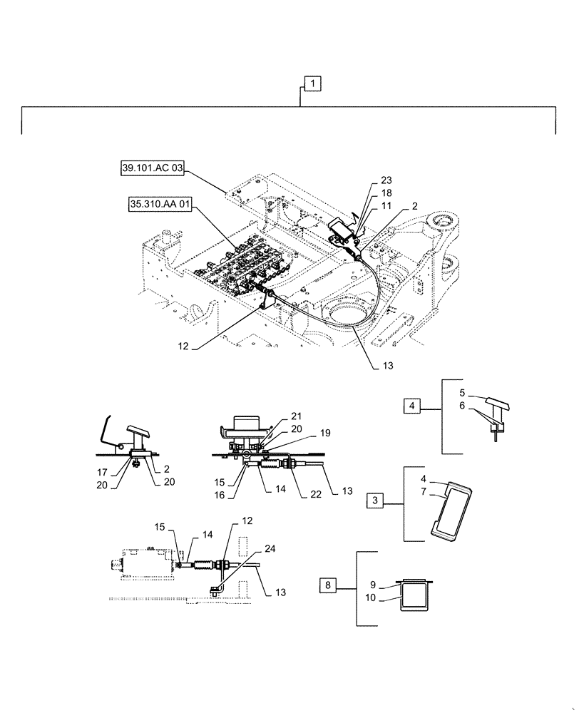 Схема запчастей Case CX55B - (35.356.AK[01]) - PEDAL, LEVER & BRACKET (35) - HYDRAULIC SYSTEMS