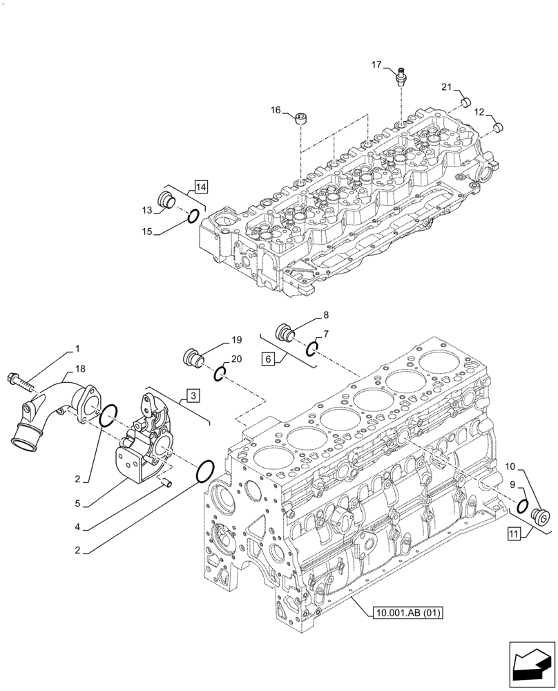 Схема запчастей Case F4HFE613T B006 - (10.400.AE) - ENGINE, COOLING SYSTEM LINE (10) - ENGINE