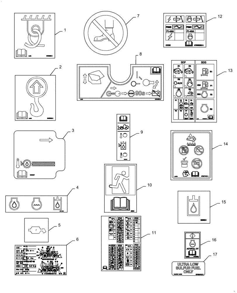 Схема запчастей Case 921F - (90.108.AB[01]) - DECALS COMMON TO MODEL (90) - PLATFORM, CAB, BODYWORK AND DECALS