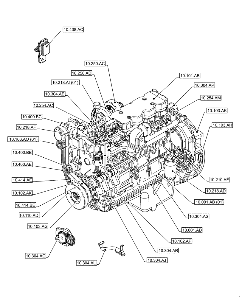 Схема запчастей Case F4HFE613T B005 - (10.000.00) - SECTION INDEX - ENGINE (10) - ENGINE