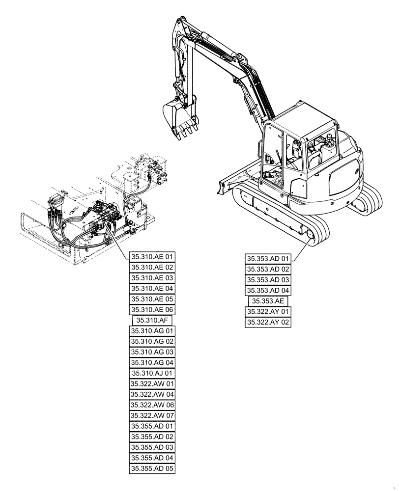 Схема запчастей Case CX55B - (00.000.35[03]) - PICTORIAL INDEX - HYDRAULIC SYSTEMS (00) - GENERAL & PICTORIAL INDEX