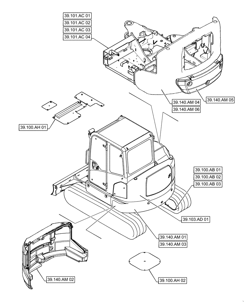 Схема запчастей Case CX55B - (39.000.00[01]) - SECTION INDEX - HYDRAULIC SYSTEM (39) - FRAMES AND BALLASTING
