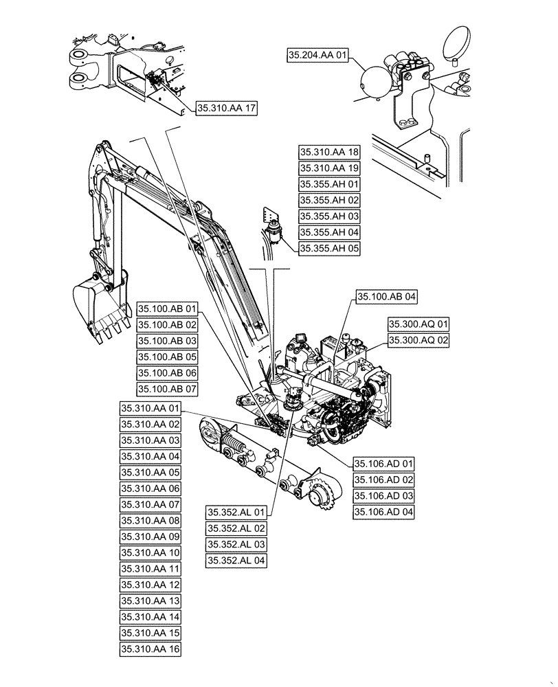 Схема запчастей Case CX55B - (00.000.35[04]) - PICTORIAL INDEX - HYDRAULIC SYSTEMS (00) - GENERAL & PICTORIAL INDEX